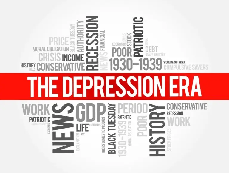 Word cloud related to the Great Depression era.