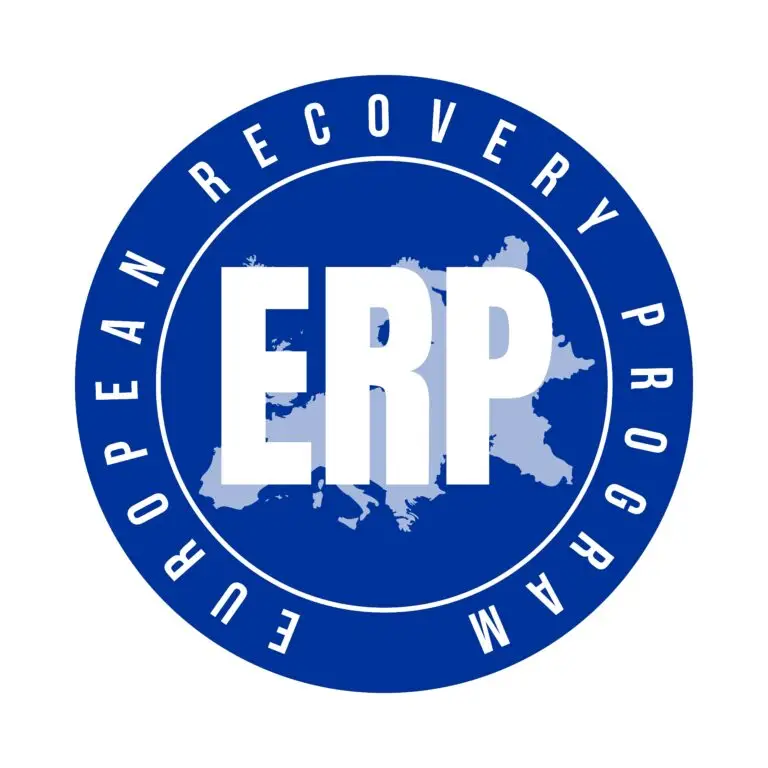 Logo representing the European Recovery Program, known as the Marshall Plan, with the acronym "ERP" in large letters.