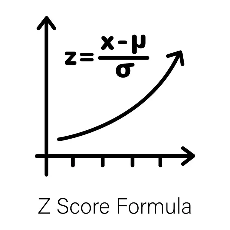 A simple line drawing of a graph with the Z-score formula z = (x-μ)/σ displayed above the x-axis, indicating the process of standardization in statistics.