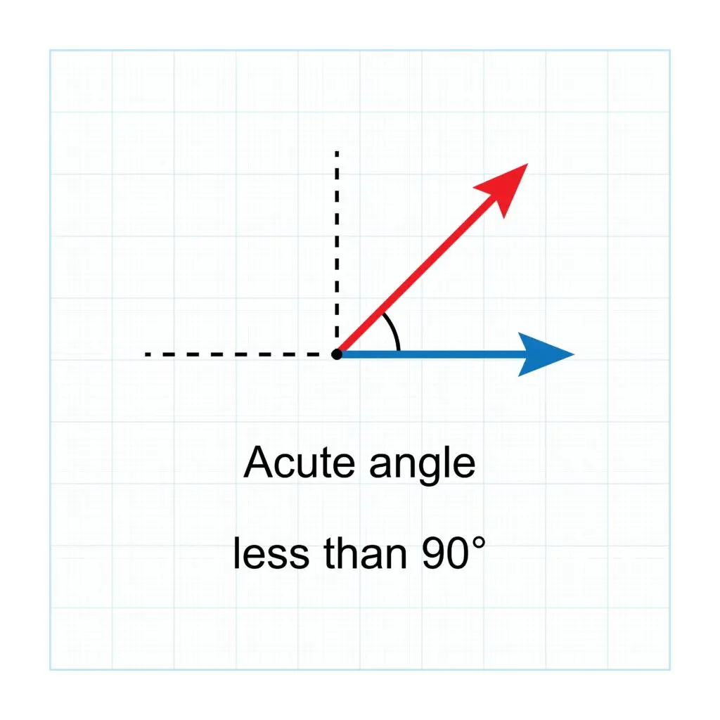 Diagram showing an acute angle formed by two lines with an intersection point, where the angle is less than 90 degrees.