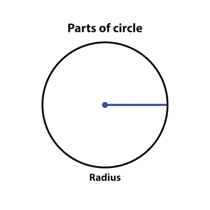 A labeled diagram of a circle with a line from the center to the boundary, representing the radius.