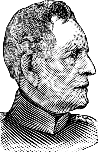 Illustration of Helmuth von Moltke, a prominent military figure from the Franco-Prussian War, shown in a profile view with detailed line work.