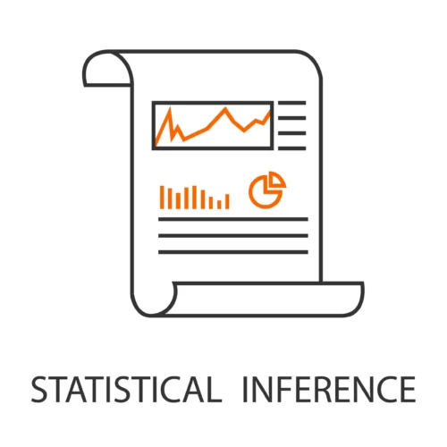 An icon of a rolled paper with charts and the phrase 'STATISTICAL INFERENCE' beneath it